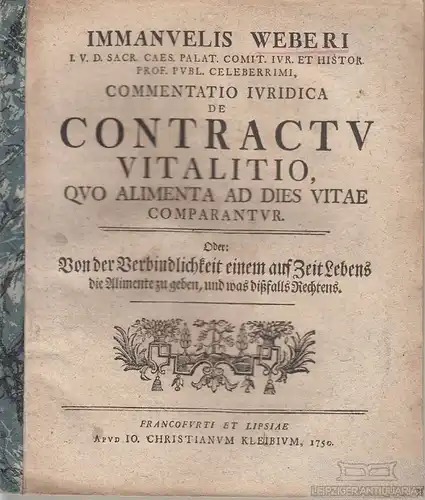 Buch: Commentatio Ivridica de Contractv Vitalitio, qvo Alimenta ad dies... Weber
