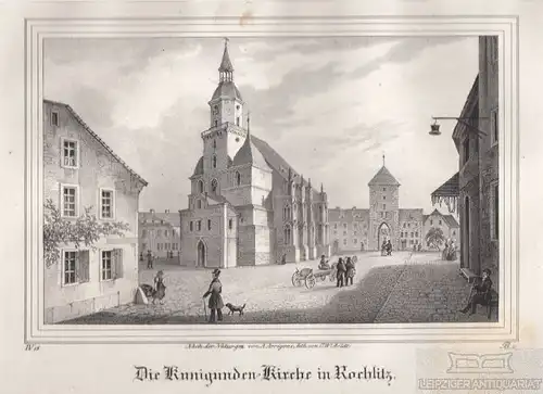 Die Kunigunden-Kirche in Rochlitz. Original-Lithographie. Grafik mit... Arldt