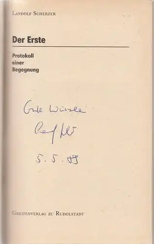 Buch: Der Erste, Scherzer, Landolf. 1989, Greifenverlag, gebraucht, gut
