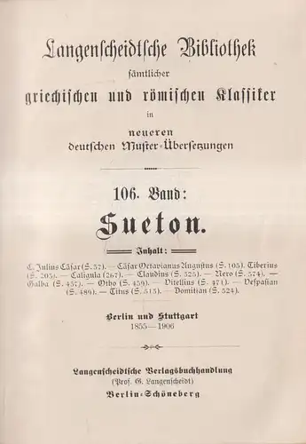 Buch: Sueton, Langenscheidtsche Bibliothek, 1906, gebraucht, gut
