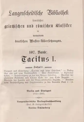 Buch: Tacitus I + II, 7 Teile in 2 Bänden, Langenscheidtsche Bibliothek, 1906