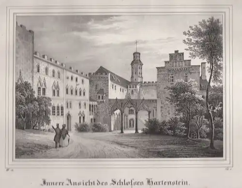 Innere Ansicht des Schloßes Hartenstein. Original-Lithographie. Grafik, 1840