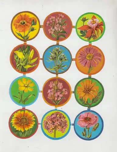 Glanzbilder: Blumen, Bogen Nr. 1274, Stammbuchbilder, Oblaten, DDR, komplett
