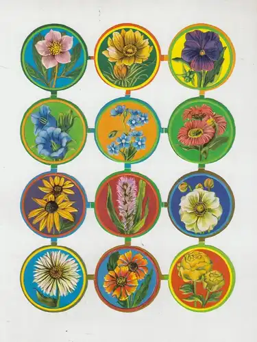 Glanzbilder: Blumen II, Bogen Nr. 1275, Stammbuchbilder, Oblaten, DDR, komplett