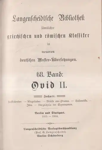 Buch: Ovid II, 3 Teile in 1 Band, Langenscheidtsche Bibliothek, 1904