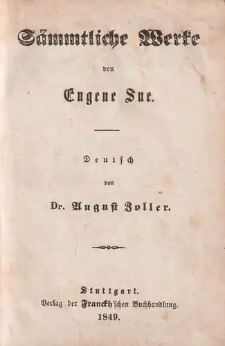 Buch: Die sieben Todsünden V. Die Trägheit, Band 1, Eugene Sue, 1849, Franckh