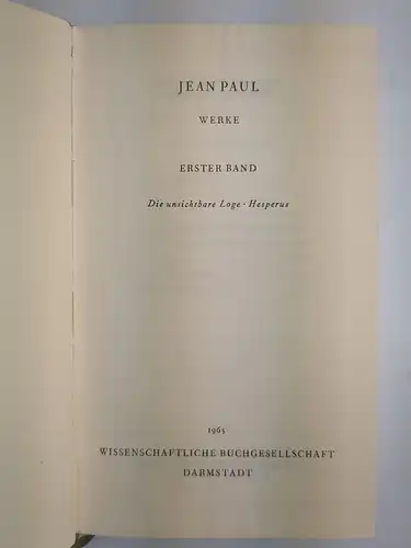 Buch: Jean Paul - Werke, 6 Bände, 1965 ff., Wissenschaftliche Buchgesellschaft