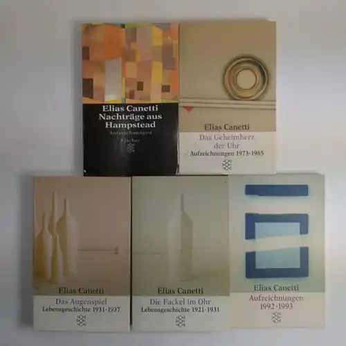 5 Bücher Elias Canetti: Fackel, Augenspiel Hampstead, Geheimherz