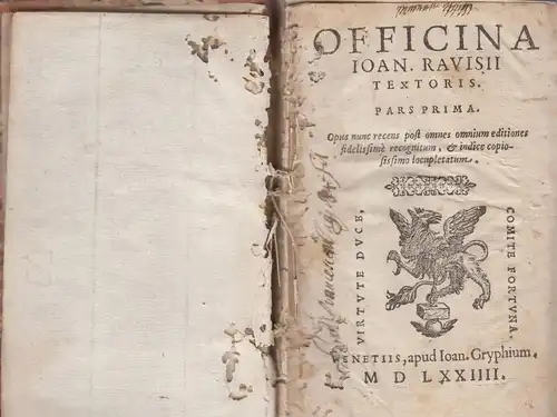 Buch: Officina Ioan. Ravisii Textori, 3 Teile in 1 Band. 1574, Io. Gryphium