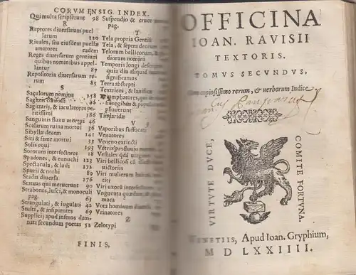Buch: Officina Ioan. Ravisii Textori, 3 Teile in 1 Band. 1574, Io. Gryphium