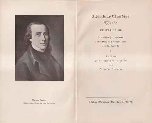 Buch: Matthias Claudius - Werke, 2 Bände, Oskar Günther Verlag, gebraucht, gut