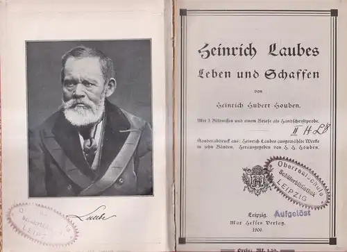 Buch: Heinrich Laubes Leben und Schaffen, Heinrich Hubert Houben, 1906 Hesse