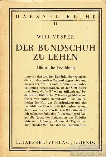 Buch: Der Bundschuh zu Lehen, Vesper, Will. Die Haessel-Reihe, 1924