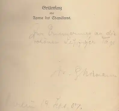 Buch: Grillenfang oder Agonie des Chamäleons, Niemann, Gottfried. 1907