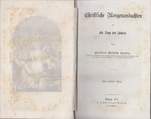 Buch: Christliche Morgenandachten. Spieker, Christian Wilhelm, 1859, Amelang