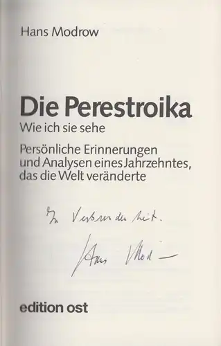 Buch: Die Perestroika, Modrow, Hans u. Mitarb. v. Bruno Mahlow. 1998