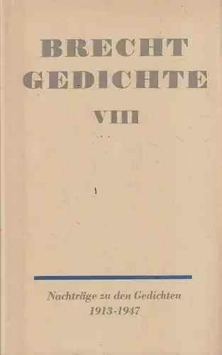 Buch: Gedichte. Band VIII, Brecht, Bertolt. Gedichte, 1969, Aufbau-Verlag