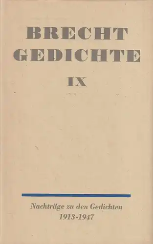 Buch: Gedichte. Band IX, Brecht, Bertolt. Gedichte, 1969, Aufbau-Verlag