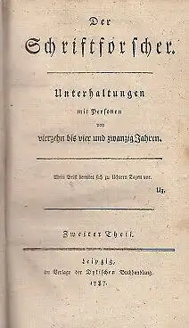 Buch: Der Schriftforscher. Zweiter Theil, (Görtgen, Jonathan Gottlieb). 1787