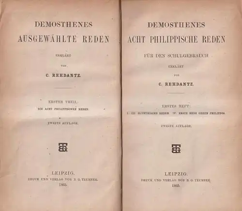 Buch: Acht Philippische Reden für den Schulgebrauch, Demosthenes, 1865, Teubner