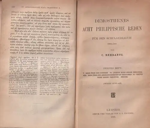 Buch: Acht Philippische Reden für den Schulgebrauch, Demosthenes, 1865, Teubner