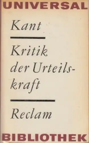 Buch: Kritik der Urteilskraft, Kant, Immanuel. Reclams Universal-Bibliothek