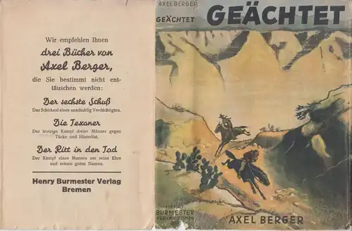 Schutzumschlag: Geächtet. Berger, Axel, Henry Burmester Verlag, ohne Buch!