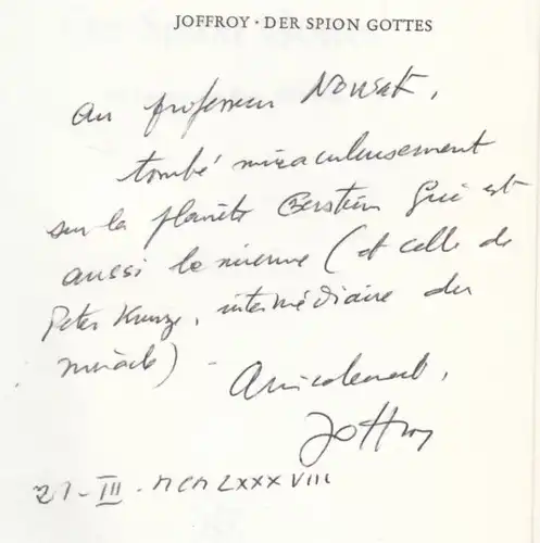 Buch: Der Spion Gottes, Joffroy, Pierre. 1972, K. F. Koehler Verlag