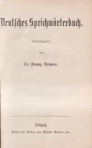 Buch: Deutsches Sprichwörterbuch, Franz Tetzner, Reclam Verlag, gebraucht, gut