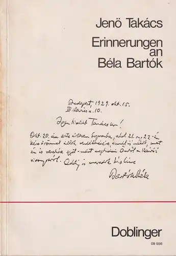 Buch: Erinnerungen an Bela Bartok, Takacs, Jenö, 1982, Doblinger, gebraucht