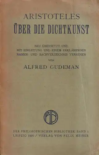 Buch: Über die Dichtkunst, Aristoteles, 1920, Meiner, Philosophische Bibliothek