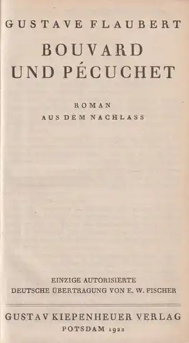 Buch: Bouvard und Pecuchet, Gustave Flaubert, 1922, Kiepenheuer, gebrauch 332213