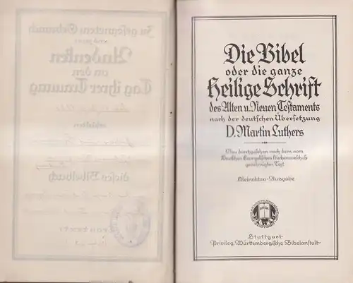 Biblia: Die Bibel, Martin Luther, Privileg. Württembergische Bibelanstalt
