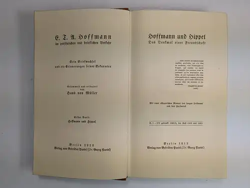 3 Bücher E. T. A. Hoffmann im persönlichen und brieflichen Verkehr, 1912, Paetel