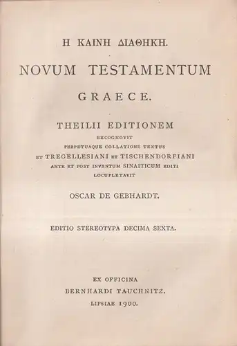 Buch: Novum Testamentum Graece, H Kainh Aiaohkh, 1900, Bernhard Tauchnitz