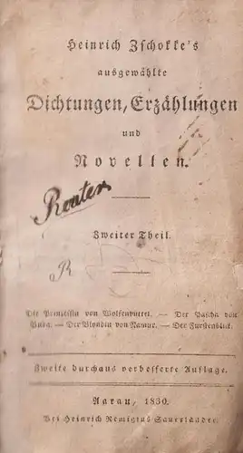 Buch: Heinrich Zschokke's Dichtungen, Erzählungen und Novellen, 2.Teil, 1830