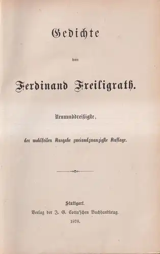 Buch: Gedichte, Ferdinand Freiligrath, 1978, J. G. Cotta'scher Verlag