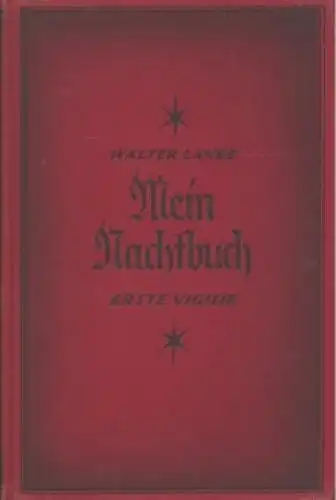 Buch: Mein Nachtbuch, Lange, Walter. 1926, Verlag  Kuhwald & Stentzler