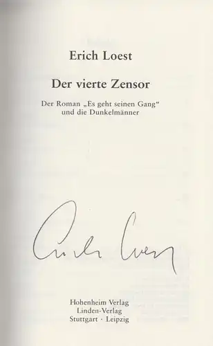 Buch: Der vierte Zensor, Loest, Erich. 2003, Hohenheim-Verlag / Linden-Verlag