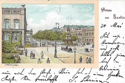 AK Gruss aus Berlin. Unter den Linden. ca. 1899, Postkarte, gut