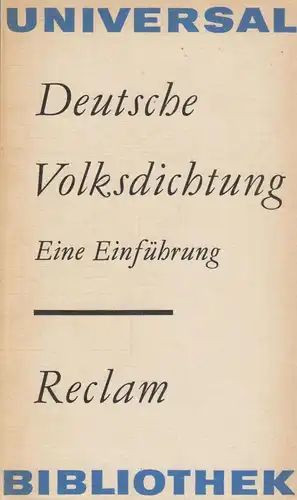 Buch: Deutsche Volksdichtung. Bentzien, Ulrich u.a., 1979, Reclam