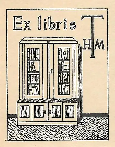 Original Holzschnitt Exlibris: HTM, Bücher, Bücherschrank, gebraucht, gut