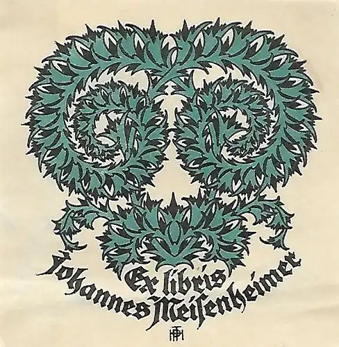 Original Druck Exlibris: Johannes Meisenheimer, Ornament, Ranken, gebraucht, gut