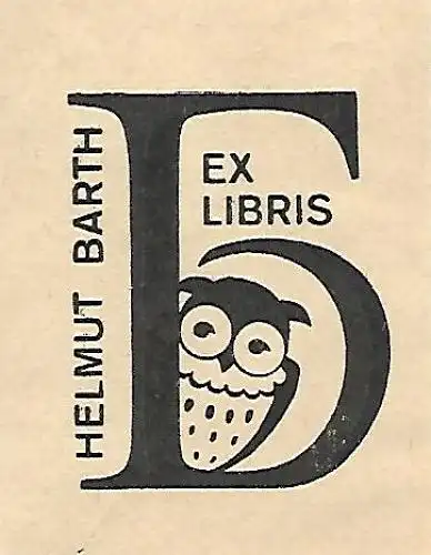 Original Druck Exlibris: Helmut Barth, Eule, gebraucht, gut
