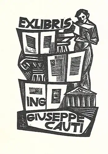 Original Holzschnitt Exlibris: ING Giuseppe Cauti, Bücher, Ital. Architektur