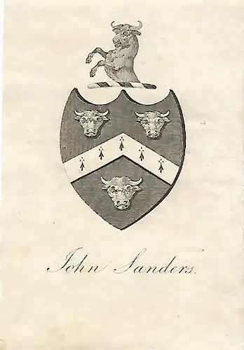 Original Kupferstich-Wappen: Heraldik - John Sanders, gebraucht, gut