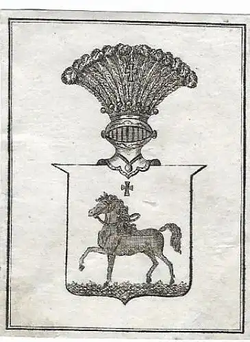 Original Kupferstich-Wappen: Heraldik - Pferd, Helm, gebraucht, gut