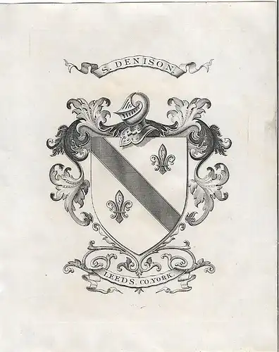 Original Kupferstich-Wappen: Heraldik - S. Denison, gebraucht, gut