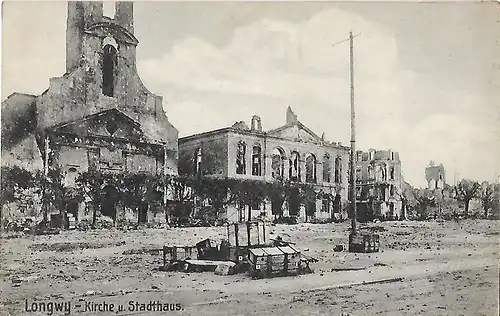 AK Longwy. Kirche und Stadthaus. ca. 1940