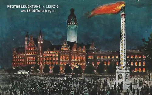 AK Festbeleuchtung in Leipzig am 18. Oktober 1913, ca.1913, gebraucht, gut